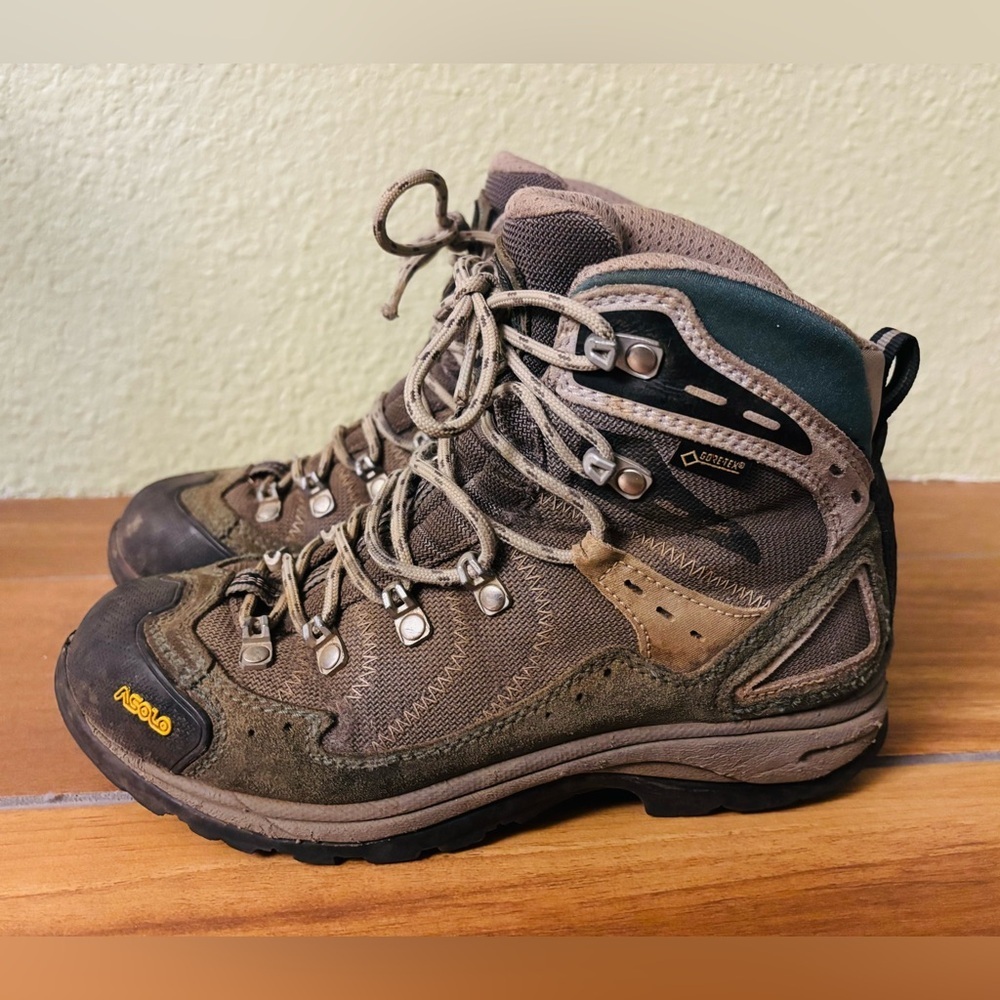 Asolo Fission GV Gore-Tex Brown, Green Hiking Boots Vibram Soles Size: 8.5